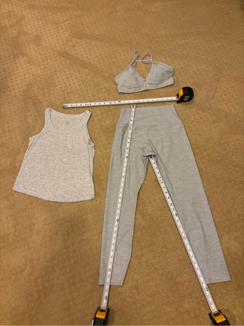 TAVI 3 Piece Workout Set Gray Leggings M Sports Bra S Tank Yoga Pilates Barre